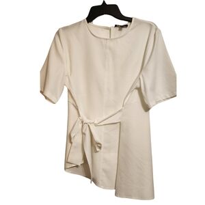 L.N.V.  Assymetrical  Cream Short Sleeve Tie-Waist Blouse